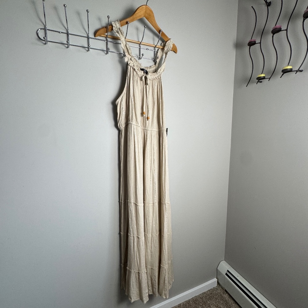 Mlle Gabrielle Sleeveless Tiered Maxi Dress Beige Size 3X NEW Boho‎ Hippie Fairy